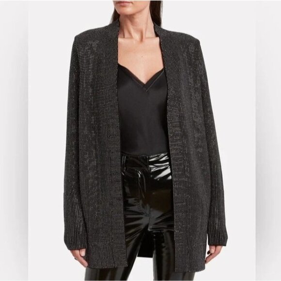 RTA Cardigan Jacket Womens Small Black Rhinestone Studded Open Front Longline - Picture 2 of 15